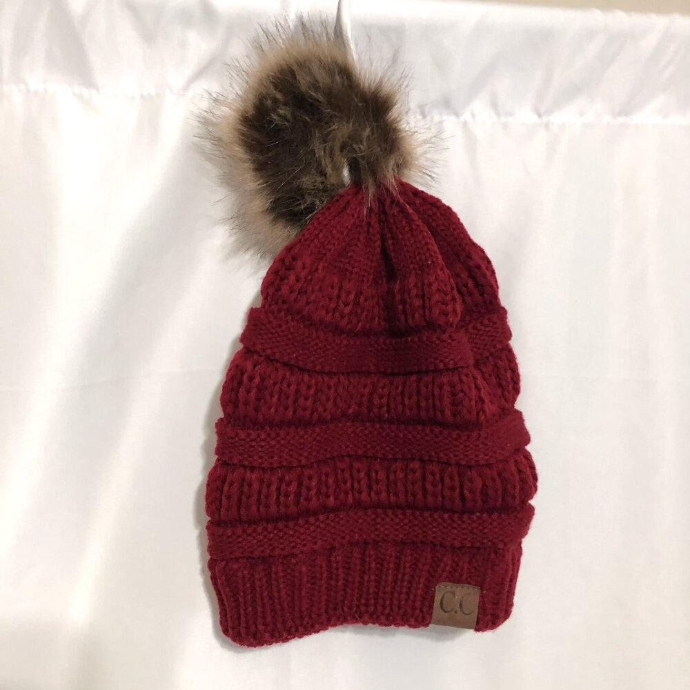 CC Beanie Fur Pom CC Beanie (NWOT) Red